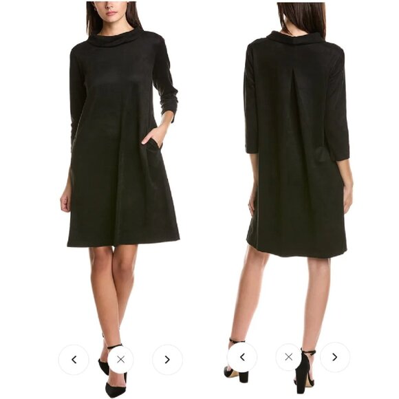 J. McLaughlin Black Shift Dress Large Knee Length Mock Neckline Minimalist Chic - Picture 9 of 9